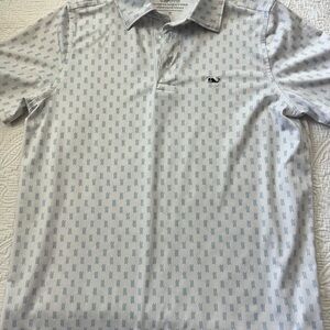 Boys Medium 12/14 Vineyard Vines Sankaty Light Blue White Polo